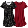 thumbnail image 2 of Avidlove 2 Pack Women Nightgown Sleepwear Flare Short Sleeve Sleepshirts V Neck Sleepdress Causal Pajama Dress S-XXL, 2 of 6