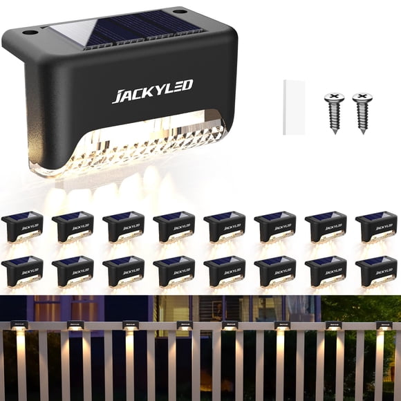 Solar Deck Lights Outdoor 16 Pack, JACKYLED Solar Step Lights Outdoor Waterproof LED Solar Powered Stair Lights for Patio Deck Porch Step F