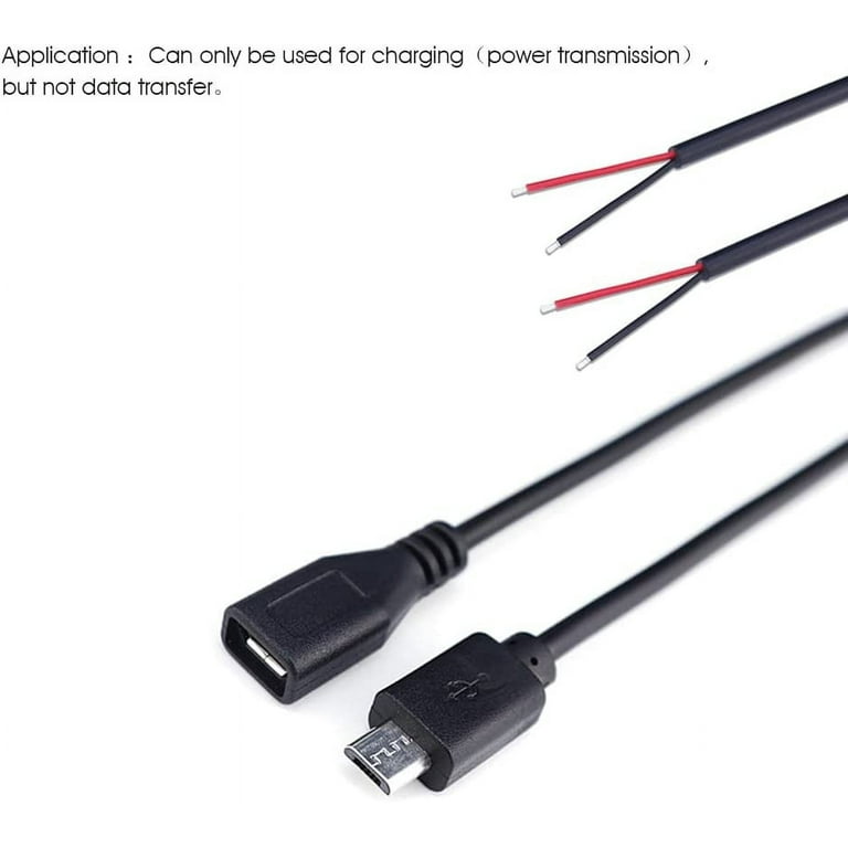 4 Pcs Micro USB to Bare Wire Open End Cable 12inch 5V 2.1A 22AWG 2 Cores  Power Pigtail Repair Tin on The Tail 