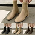 thumbnail image 2 of Aihuaihua Women Ankle Boots Sock Booties On Ankle Boots Block Heel Square Toe Splicing Dress Sock Booties Black/Brown/Khaki Boots for Women, 2 of 6
