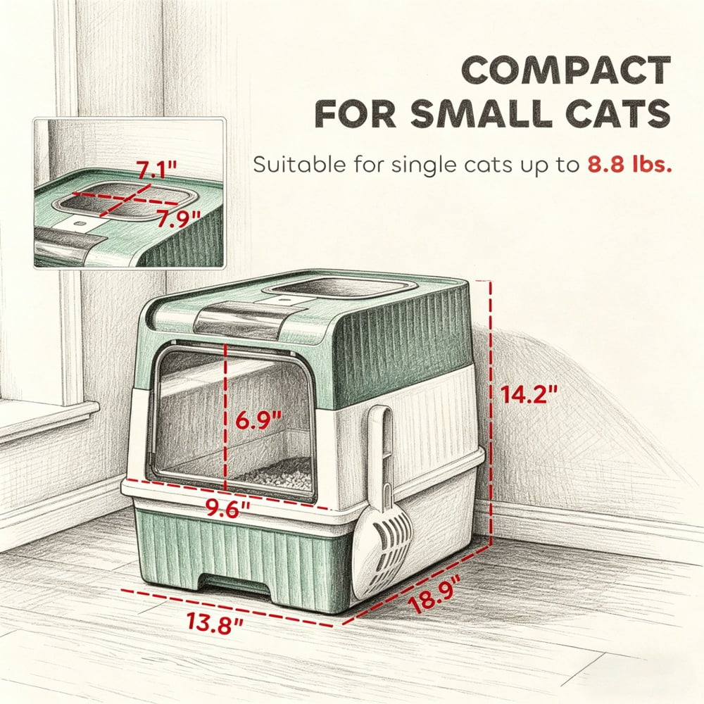 ZephyPaws Upgraded Fully Enclosed Cat Litter Box with Lid,Covered Cat Box Enclosure,Anti-Splashing Easy to Clean Kitty Litter Boxes with Drawer, can Use from Kitten to Adult(White Green)