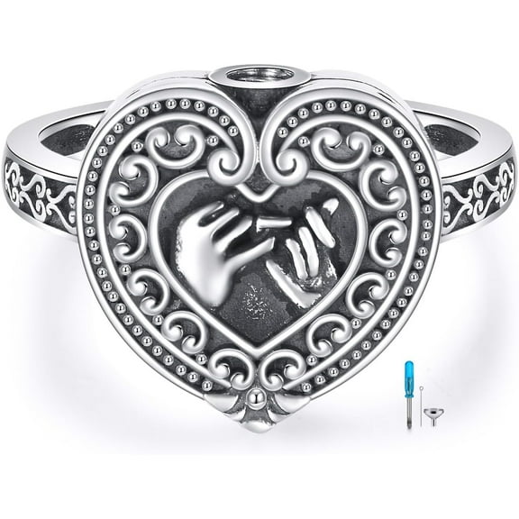 DVEATR Heart Urn Ring for Ashes 925 Sterling Silver Vintage Love Heart Memorial Keepsake Ring for Women
