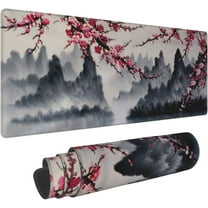 Japanese Sakura Watercolor Painting Extended Mouse Pad 31.5x11.8 Inch Cherry Blossom Flower Non-Slip Rubber Base Mousepad Stitched Edges Keyboard Mouse Mat with Stitched Edges for Gaming and Office