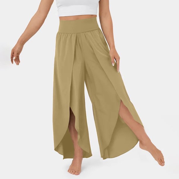 ICHUANYI ClearanceWomen's Spring And Color Elastic Waist Cotton Leggings Casual Pants(Khaki, L) ICHUANYI WER20232080503700