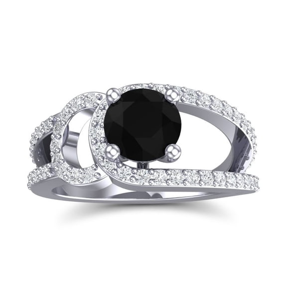 2.50 Carat Fine Round Cut Real Diamond & Black Onyx Gemstone Bridal Ring for Women Solid 18K White Gold Size 7 by Diamond-Capitals