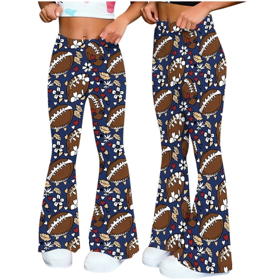 Pants for Women Trendy,Women's Flare Yoga Leggings High Waisted Game Day Football Palazzo Wide Leg Pants Bell Bottoms