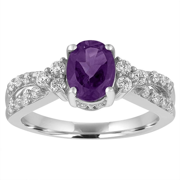 Gemspirations Genuine Amethyst with CZ Accents Sterling Silver Ring ...