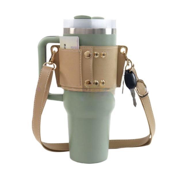 Bewildely Bolsa de botella de agua con correa de hombro ajustable para entusiastas del fitness, funda de cuero para taza de helado Almacenamiento y organización del hogar albaricoque
