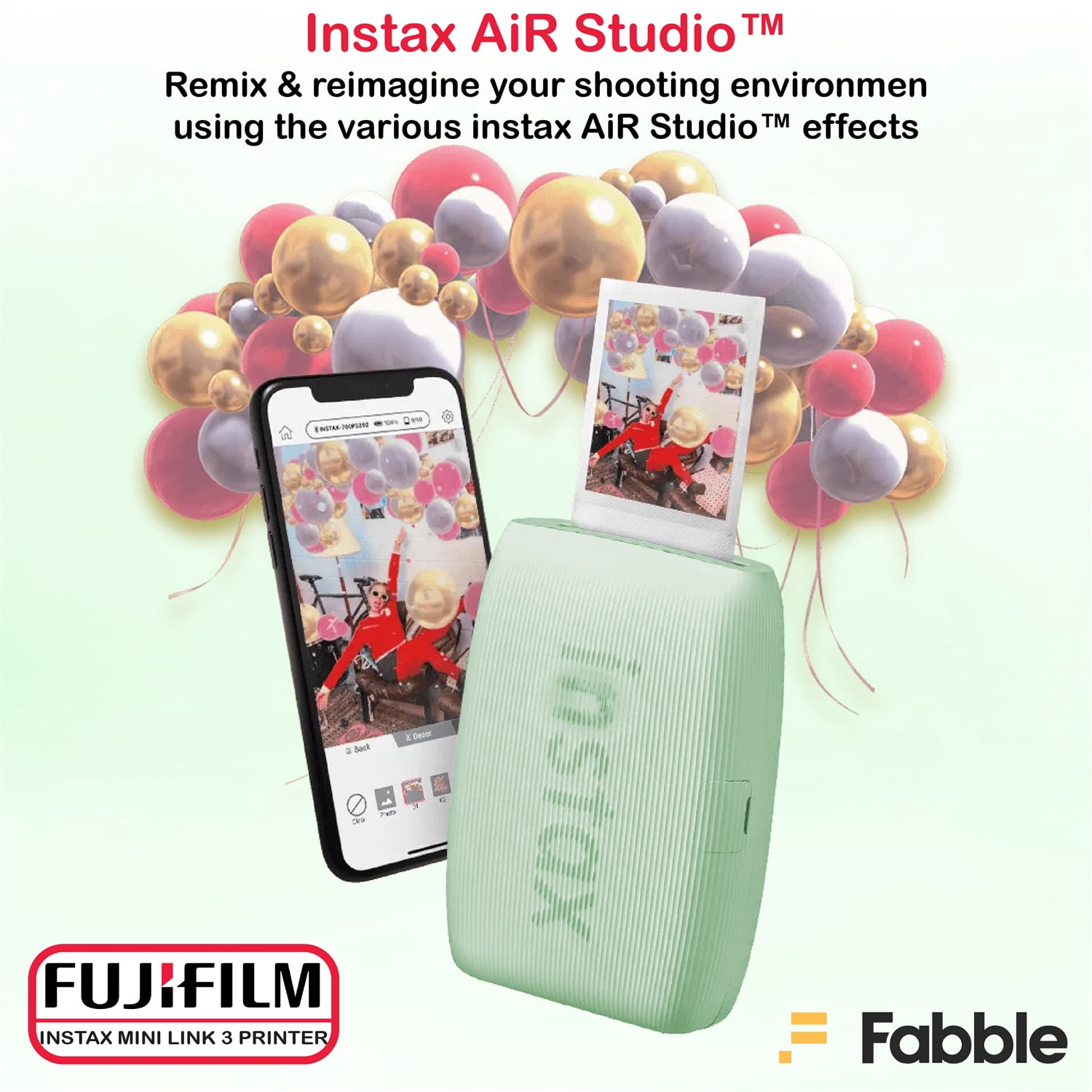 Fujifilm Instax Mini Link 3 Smartphone Printer – Sage Green Bundle with a Protective Case, Twin Pack Instant Film (20 Sheets), Hanging Photo Frames, and Premium Microfiber Cleaning Cloth