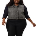 thumbnail image 1 of Unique Bargains Women‘s Plus Size Chest Pockets Single Breasted Denim Sleeveless Jacket, 1 of 7