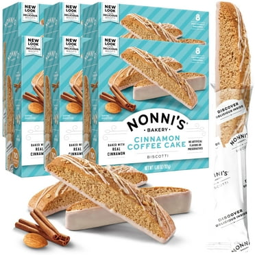 Nonnis Cinnamon Coffee Cake Biscotti Italian Cookies - 6 Boxes Italian Biscotti Almond Cookies W/Cinnamon Streusel Icing - Biscotti Individually Wrapped Cookies - Kosher Coffee Cookies - 6.88 Oz