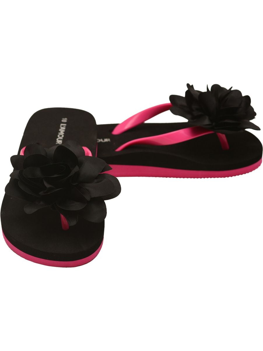 L`Amour Little Girls Black Organza Flower Flip Flops - Walmart.com