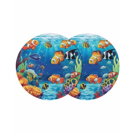 Ocean Coral Fish Round 15 Inch Placemats Set of 2 Colorful Underwater World Seagrass HeatResistant Non Slip Place Mats for Dining Table Wipeable Braided Kitchen Table Mats for Housewarming