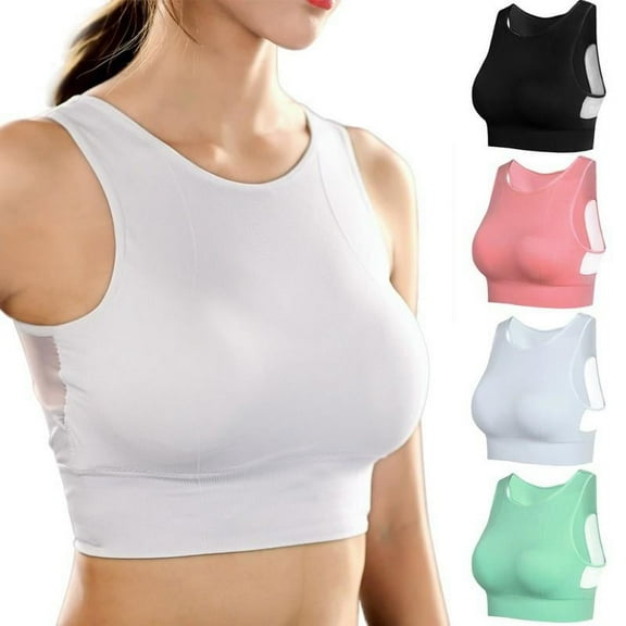 Women Racerback Sports Bras - High Impact Workout Gym Activewear Bra, White, S