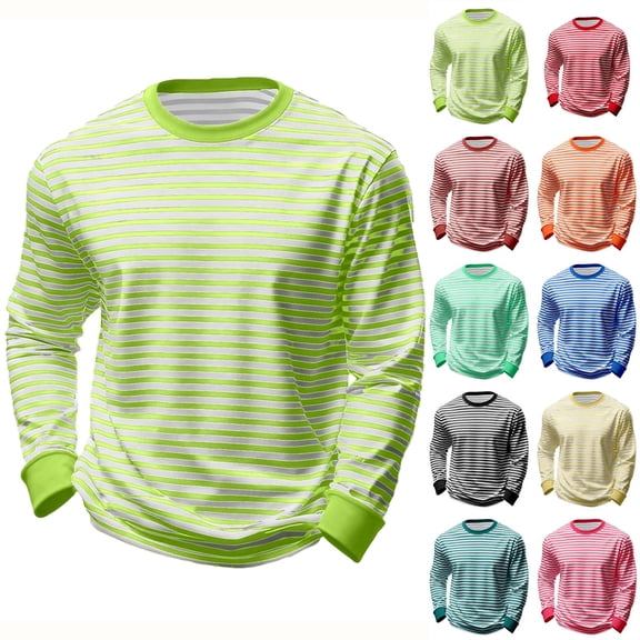 Cekizud Shirts for Men Big & Tall Striped Crew Neck Long Sleeve Relaxed Tee, Sizes S-5XL