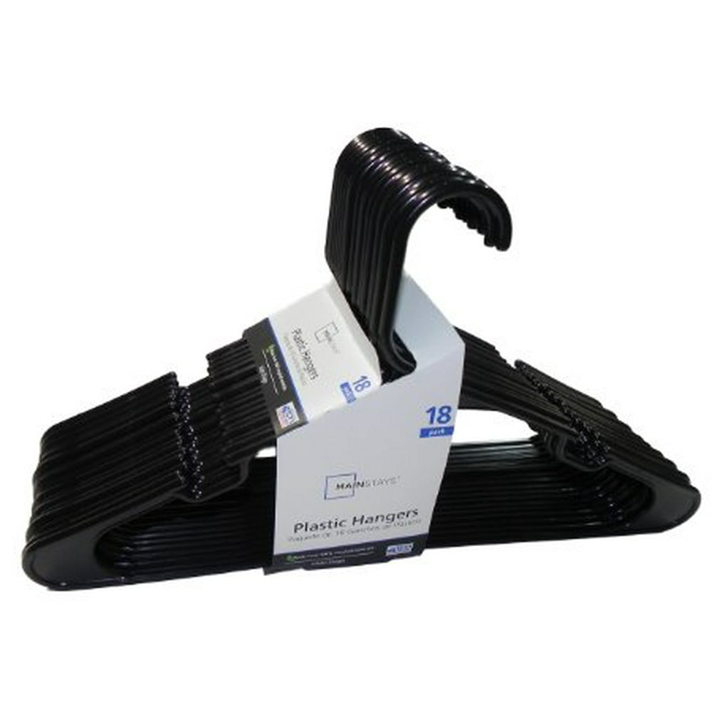 Mainstays Black Plastic Hangers, 18 Count