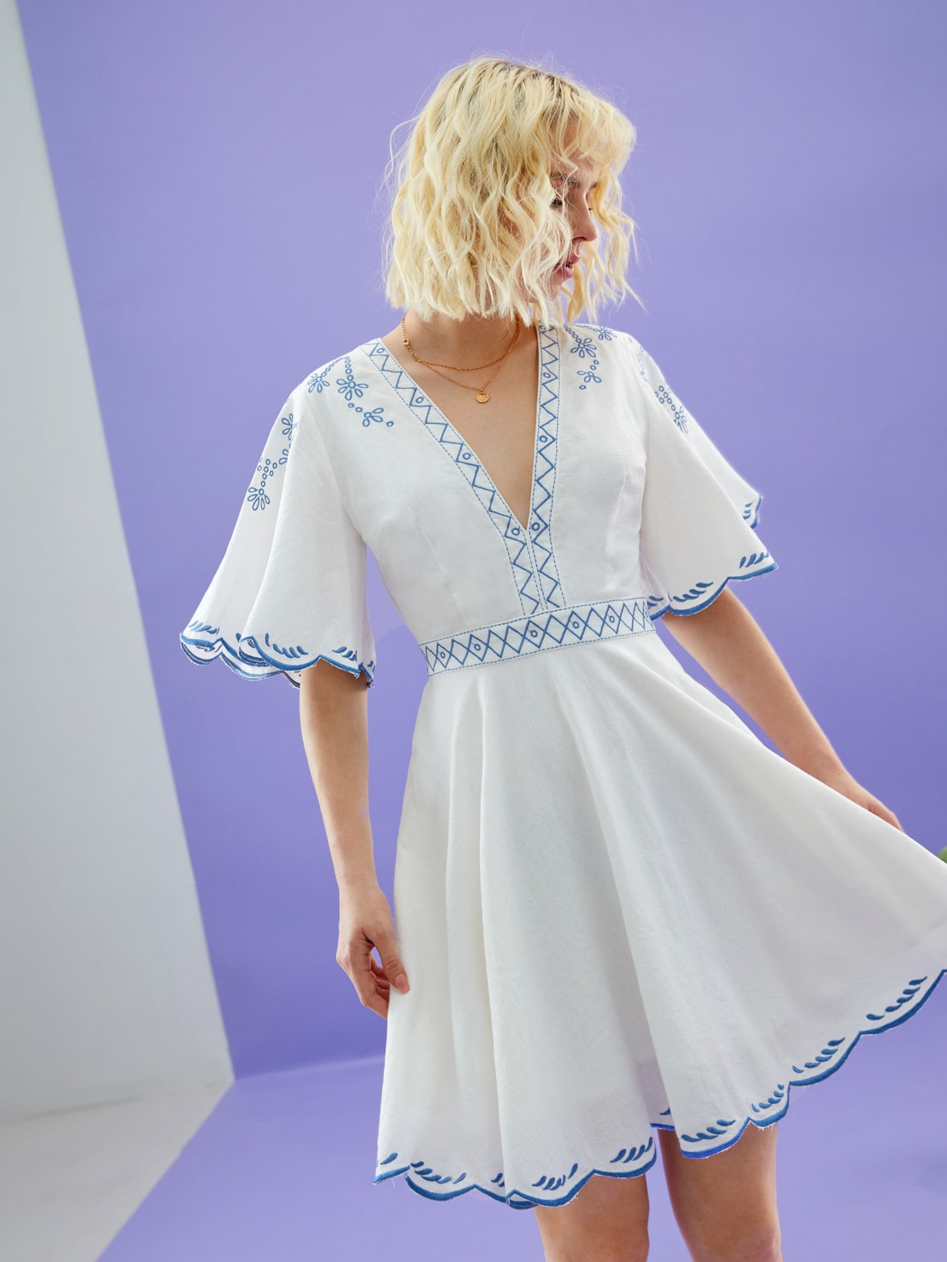 White Women's Plunging Neck Flutter 