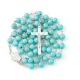 thumbnail image 1 of Rosario católico para mujeres con bolsa de rosario de cuero, collar de rosario de cuentas negras con bolsa de cuero blanco, cuentas de oración anglicanas regalos cristianos para mujeres regalos católi, 1 of 4