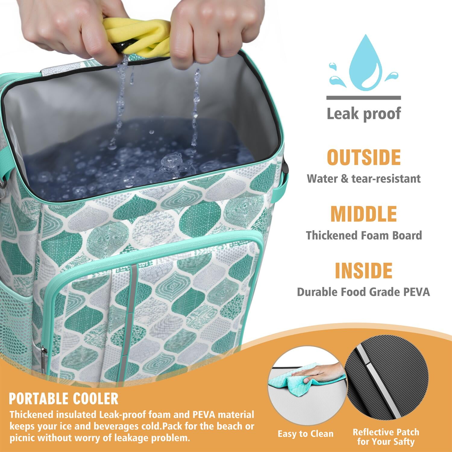 Travel Cooler Bag - Boho Bohemia Pioneer Flower Geometric Line Art Camping Beer Cooler Backpack with Bottle Opener- Waterproof Insulated Picnic Backpacks - Cooler Bag for Beach