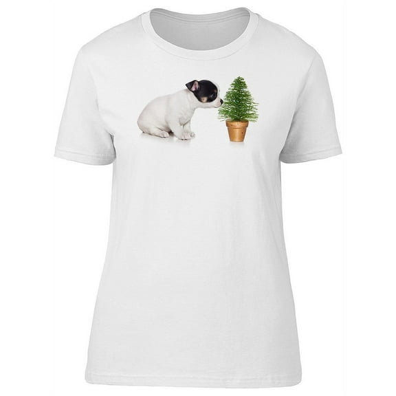 Cute Chihuahua Puppy & Pine Tree T-Shirt Women -Image by Shutterstock, Female Medium