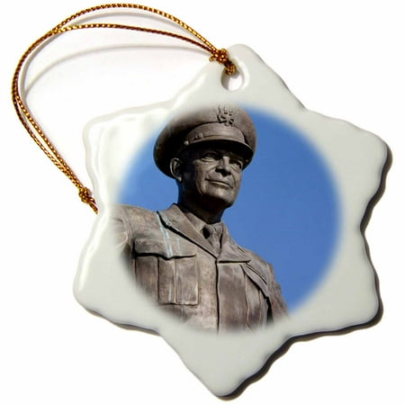3dRose Statue, Eisenhower Presidential Center, Kansas - US17 DFR0050 - David R. Frazier, Snowflake Ornament, Porcelain, 3-inch