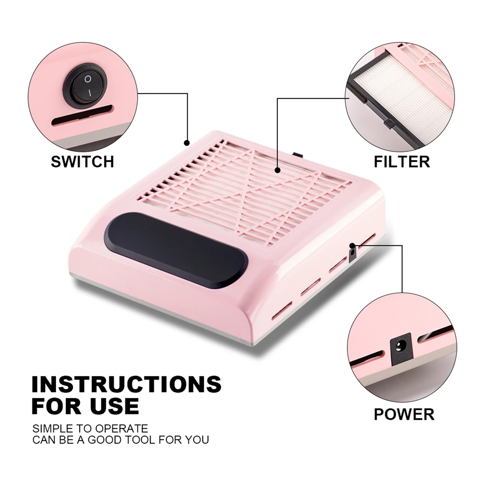 Nail Dust Vacuum, Powerful Nail Dust Collector Fan Vacuum Cleaner Manicure Machine Tool With Filter Strong Power Nail Art Tool Nail Vacuum Cleaner ,Powerful Suction