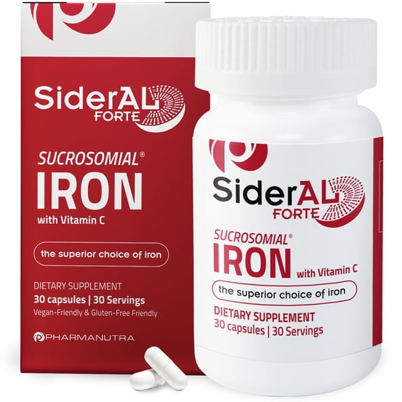 SiderAL® Forte Iron Supplement with Vitamin C, Maximum Absorption, Deficiency, 30 Capsules