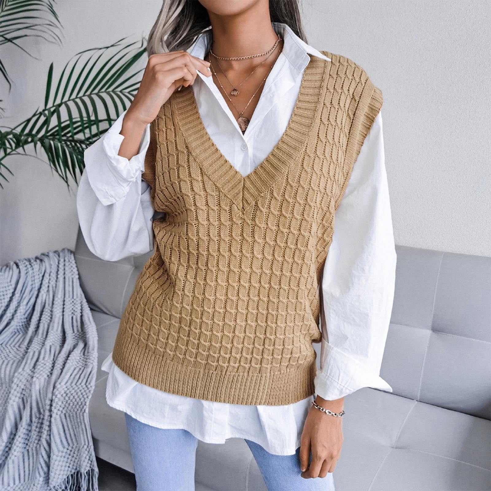 purcolt Women's Ugly Christmas Sweater Casual Loose Knitted Sweater Vest  Sleeveless V-Neck Hollow Cable Knit Vests Preppy Style Knitwear Sweaters  Pullover Top Tank Tops Waistcoat Clearance - Walmart.com