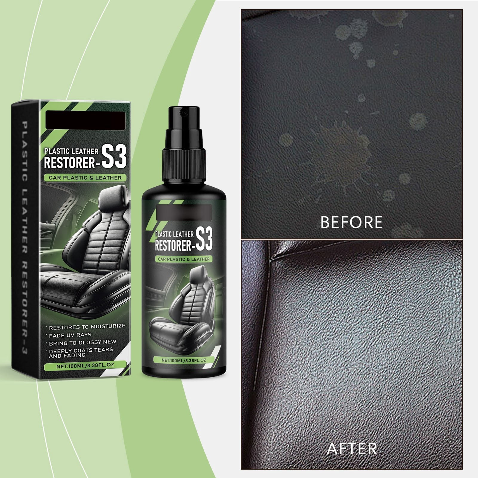 Cadorn 100ml Car Interior Leather Renewal Agent – Stain Removal, Color Restore, UV Guard