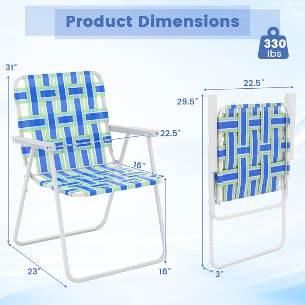 Aimee Lii 2 Pieces Folding Beach Chair Camping Lawn Webbing Chair, Outdoor Dining Chairs, Blue