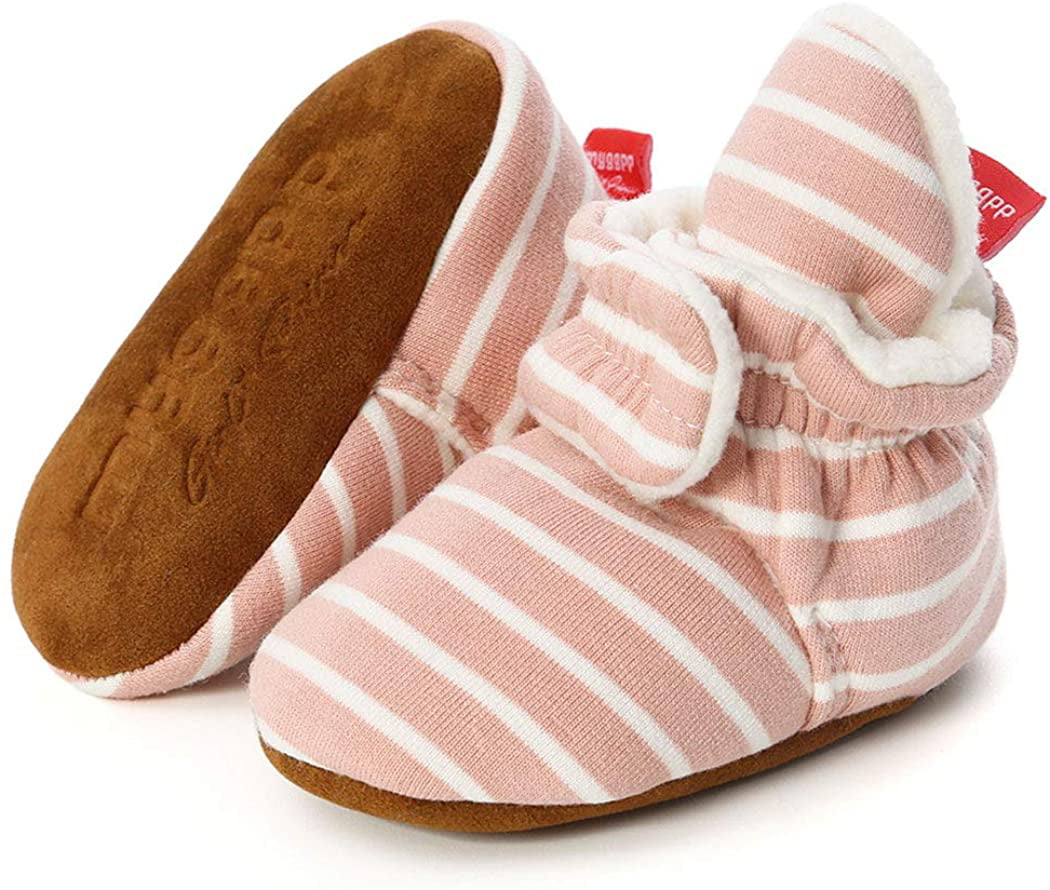 Baby Boys Girls Fleece Booties Infant Cotton Socks Newborn Soft Sole Winter Warm Stay On Slippers Non-Skid Cozy Crib Shoes 