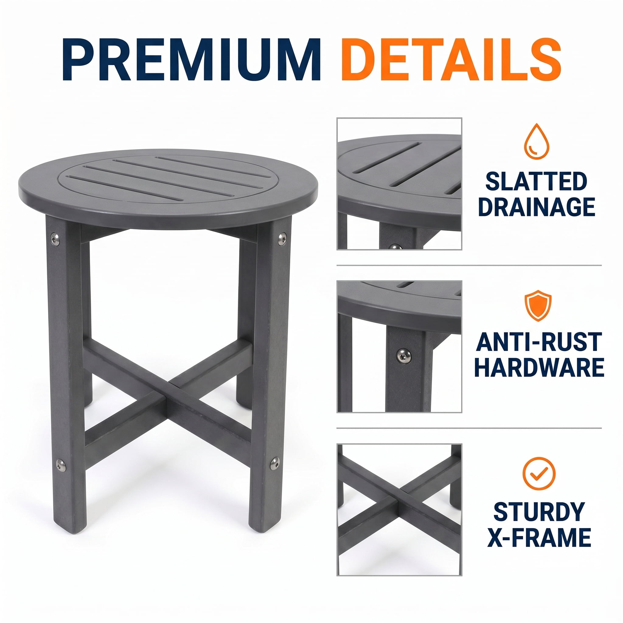 HDPE All-Weather Outdoor Side Table, 18×18×17 Inch Compact Patio End Table, Lightweight Weatherproof Small Side Table for Balcony Porch Pool Backyard