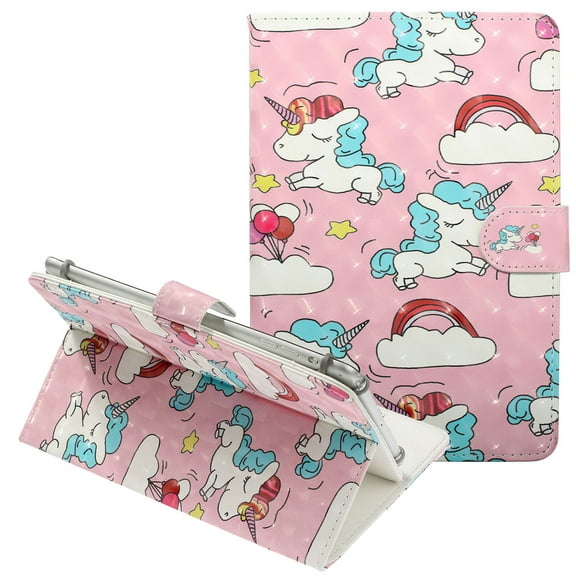 Allytech Universal Case for All 9.5-10.5 inch Touchscreen Android Tablet, Slim Stand Folio PU Leather Wallet Cover with Card Slots & Pencil Holder for Kindle Apple ipad Samsung, ECT,Unicorns