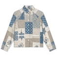 thumbnail image 4 of Jackets for Women Winter Coat Jackets Flannel Stand Collar Jacket(Blue Floral Patchwork Design,Size:S-4XL), 4 of 7