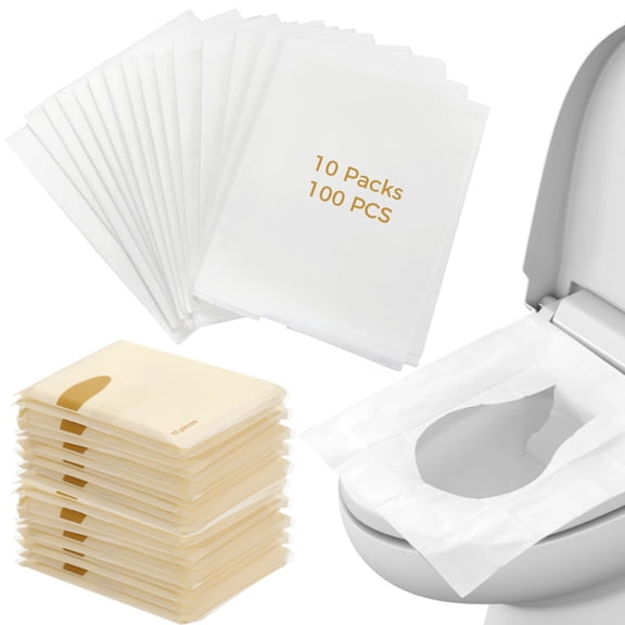 100 PCS Disposable Toilet Seat Covers, Flushable Paper Seat Covers in 10 Individual Packs, Portable Travel Toilet Cover for Public Restrooms Airplane Camping, Men and Women