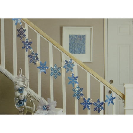 Turquoise Christmas Lights 35 Blue and Clear Holographic Snowflake Christmas Light Garland Mini Lights - 7.25 ft White Wire ()