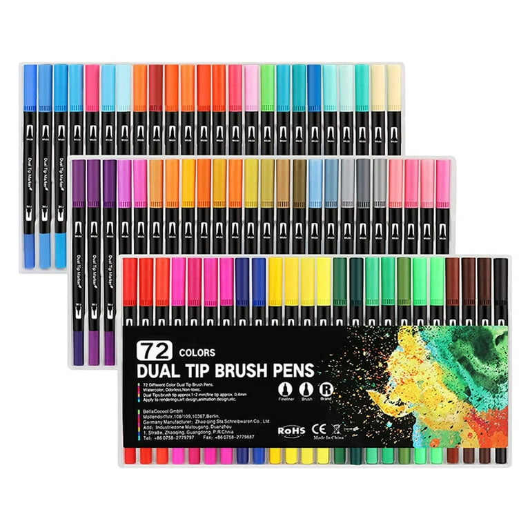 Dual Tip Brush Pens Fittings Watercolor Paint Markers Smooth Supplies Set  ABS 72 Colors for Coloring Scrapbook Adult Journaling