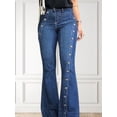 thumbnail image 3 of Pantalones vaqueros largos acampanados con botones y decoración a la moda para mujer, pantalones vaqueros acampanados, pantalones vaqueros de cintura alta para mujer, pantalones vaqueros ajustados con, 3 of 4