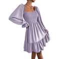 thumbnail image 2 of Robe Mini de Fête à Manches Longues Lanterne à Encolure Carrée Froncée à Volants pour Femmes, 2 of 10