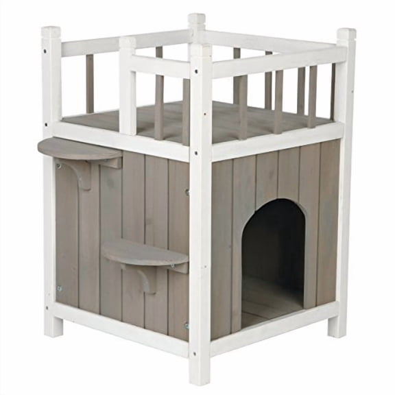 TRIXIE natura 1-Story Weatherproof Elevated Outdoor Cat Shelter with Balcony, Gray