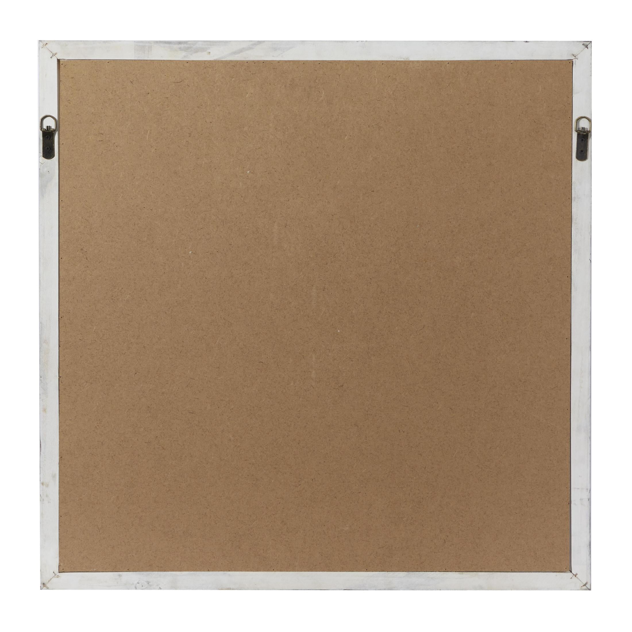 DecMode White Wood Floral Room Wall Mirror with Carved Overlay and Brown Frame, 30" x 1" x 30"