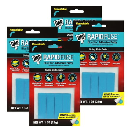 DAP Reusable Adhesive Putty, Blue, 1 oz., Pack of 4
