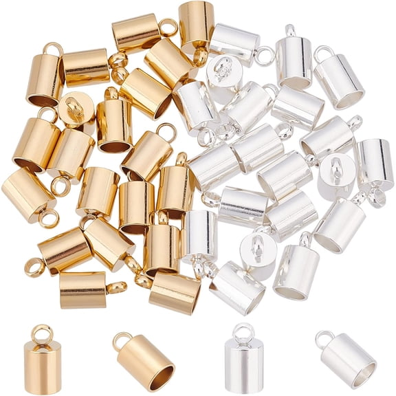 1box 40pcs 2 colors Column Cord Ends 201 Stainless Steel End Caps 4mm Inner Diameter Smooth End Caps Terminators Cord Finding for Jewelry Making Kit