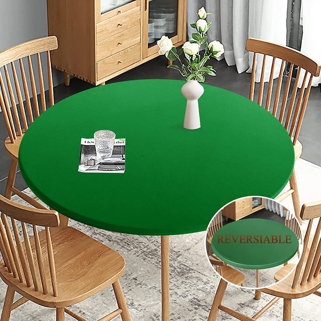 LAICAIW Nappe Ronde Ajustée, Nappe Réversible Imperméable et Résistante aux Taches avec Élastique Extensible, Housse de Table Facile à Nettoyer pour Usage Extérieur/intérieur, Convient aux Tables Rondes jusqu'à 32 Pouces-36 Pouces de Diamètre, Vert
