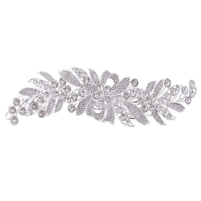 Miangastore Vintage Rhinestone Hair Comb Silver Crystal Glass 1Set 8.7X2In