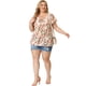 thumbnail image 3 of Women's Plus Size Chiffon Blouses Tie Neck Tassel Lace Insert Flare Short Sleeve Floral Tops Apricot 2X, 3 of 7
