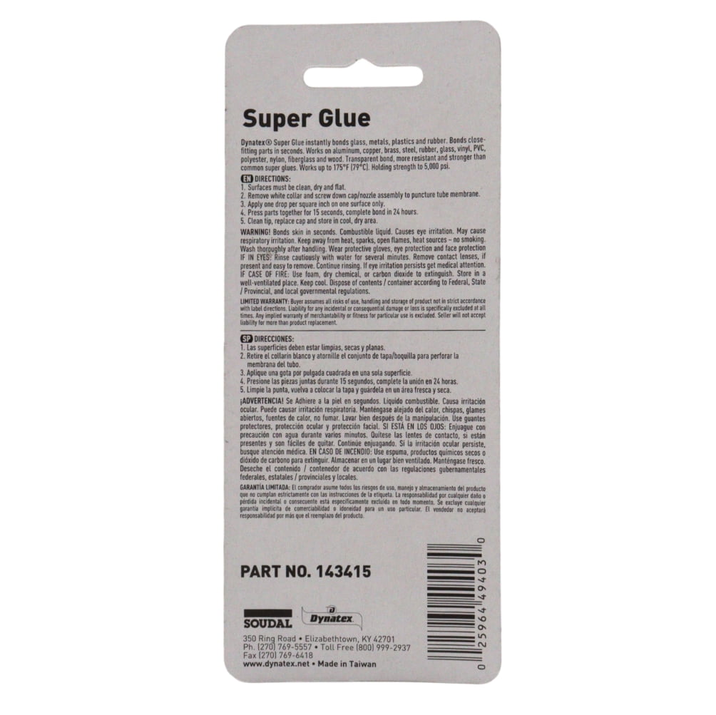Dynatex .10 oz Super Glue Instant Adhesive - Bonds Glass Metal Plastic Rubber, 5000 PSI Strength, Clear Bond, Up to 175°F, Stronger Than Standard (12-Pack)
