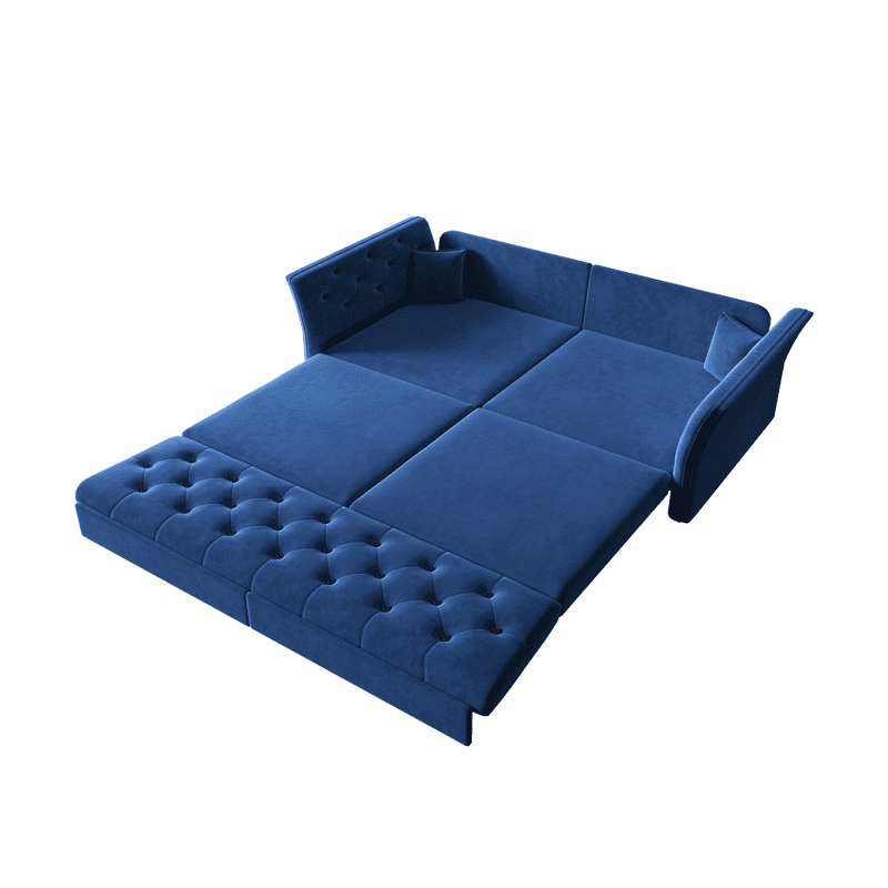 Queen Size Pull Out Sofa Bed, 74.4" 3-in-1 Convertible Chesterfield Sleeper Couch, Oversized Velvet Flower Button Tufted Loveseat Sofa for Living Room Apartment