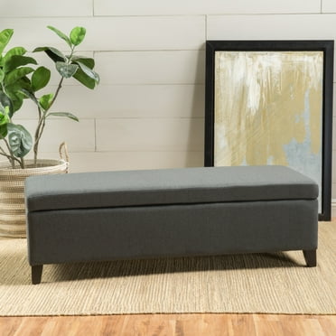 Noble House Abril Fabric Storage Ottoman, Dark Grey