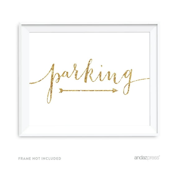 Parking Gold Faux Glitter Wedding Party Directional Signs, Double-Sided